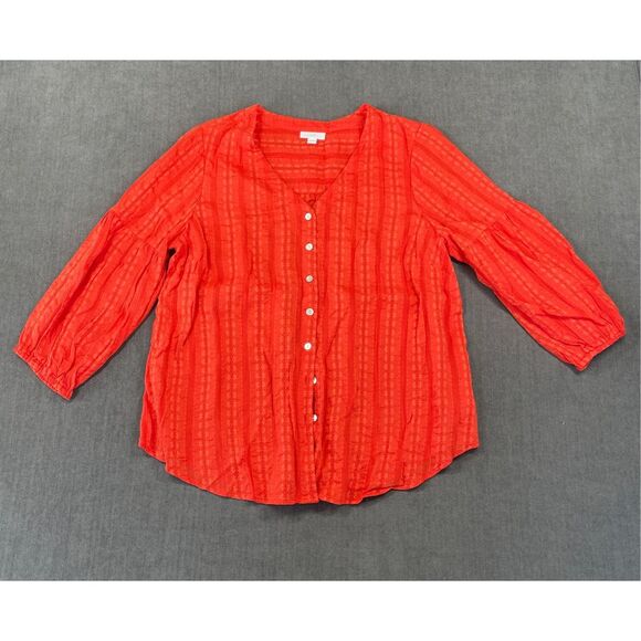 J Jill Blouse Women M Red Button Down Boho Cottage Core Coastal Grandma Casual - Picture 1 of 9